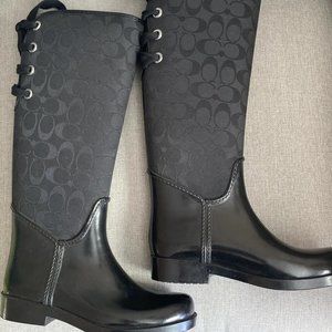 Coach Tristee Black Signature C Jacquard Rain Boots Size 6 WITH ORIGINAL BOX